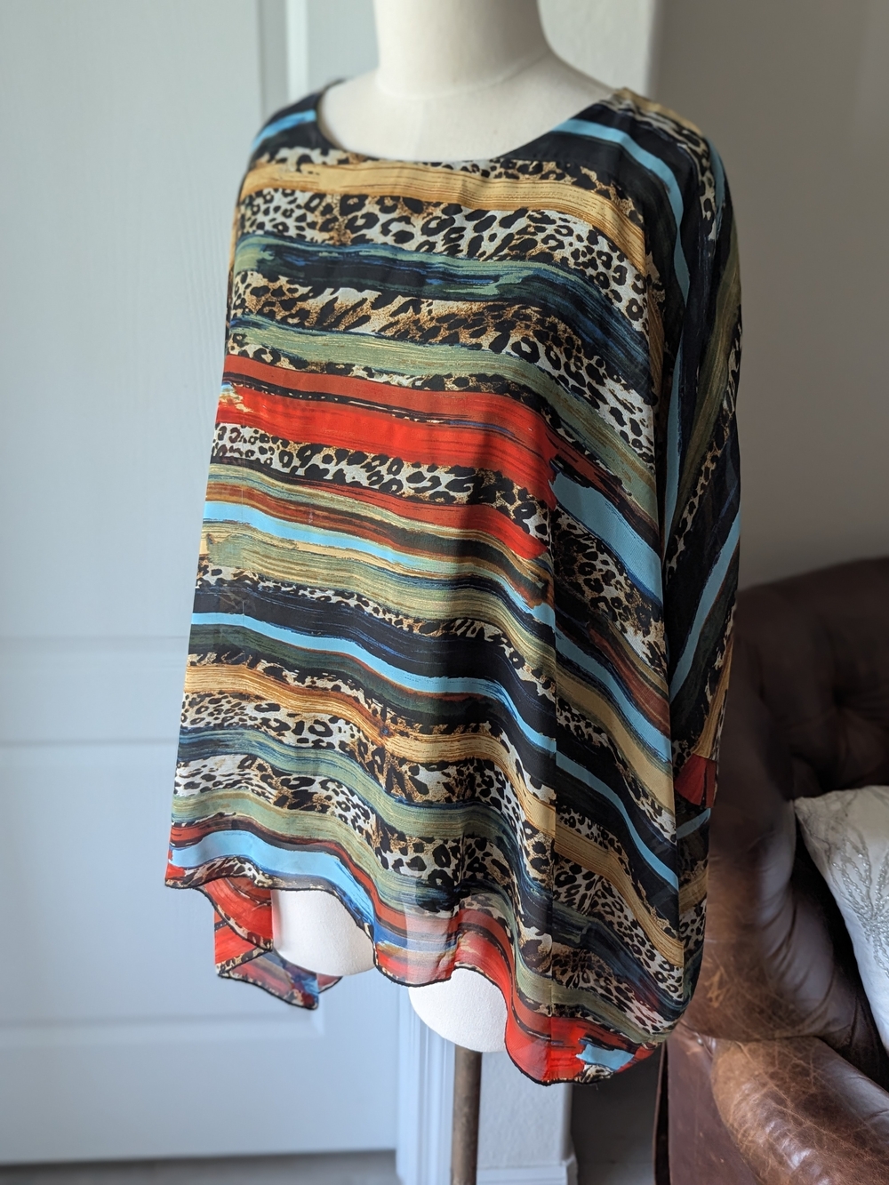 Multi-Color Stunning Striped Animal Print Sheer Top